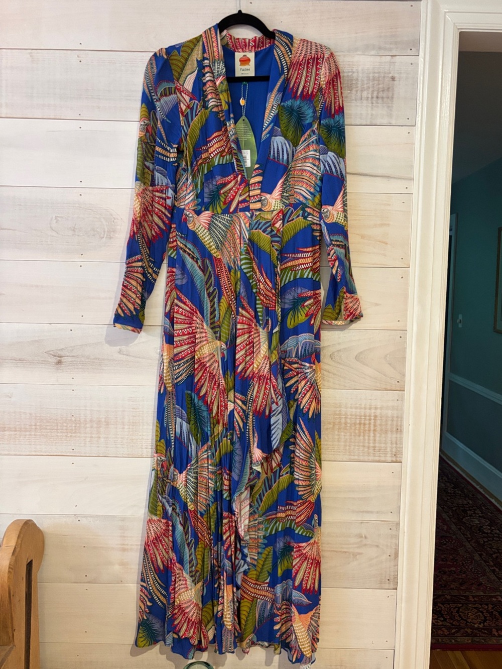FARM Rio Blue Tropical Leaf Maxi Dress